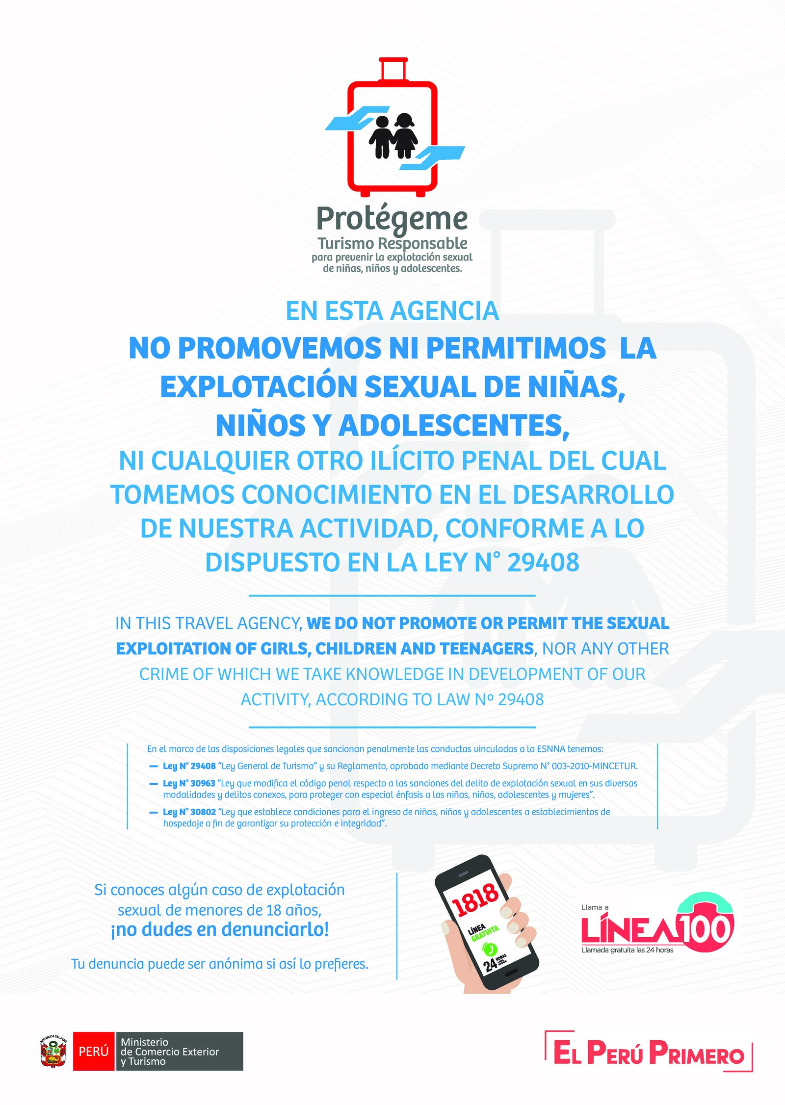 Official MINCETUR notice against the sexual exploitation of children and adolescents in tourism