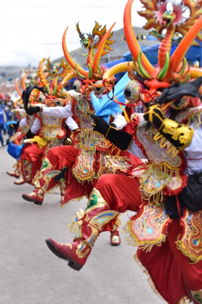 Diablada dancers in masks during the Fiesta de la Candelaria in Puno