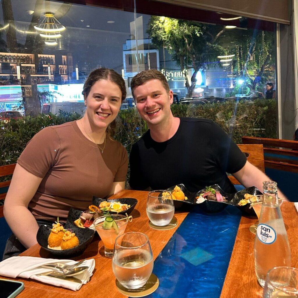 Lima food tour: couple at dinner tasting menu