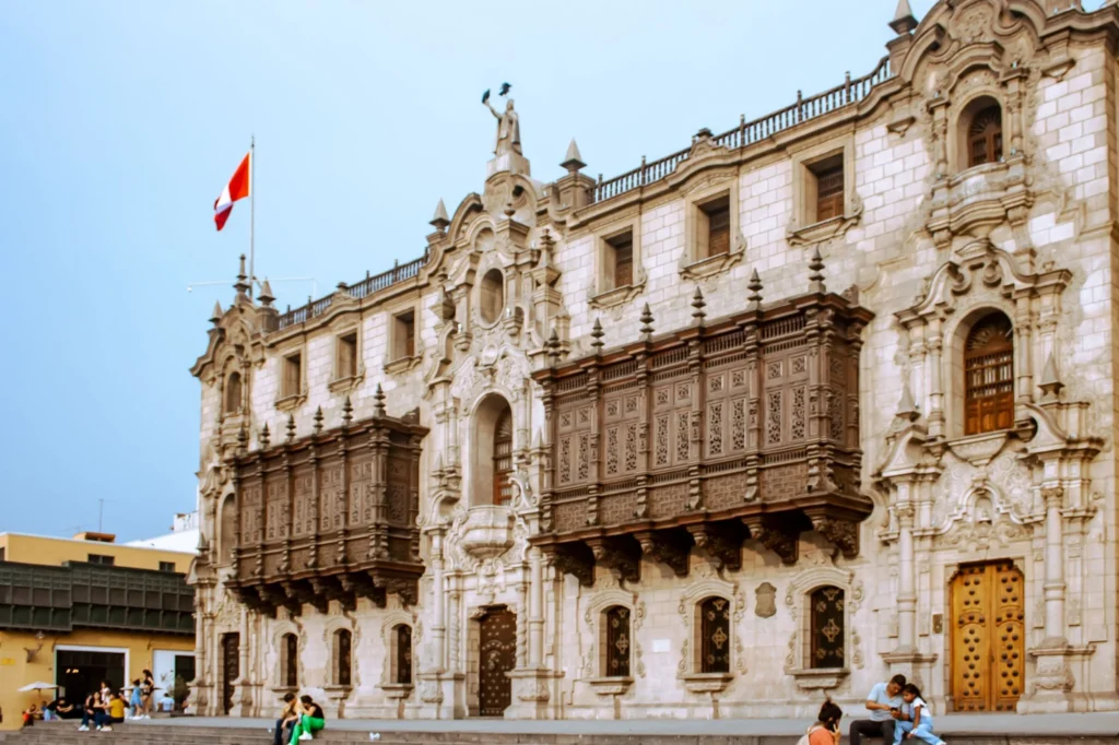 Archbishop’s Palace on the Plaza Mayor of Lima Archbishop's Palace with its wooden balconies on the Plaza Mayor, Lima historic center